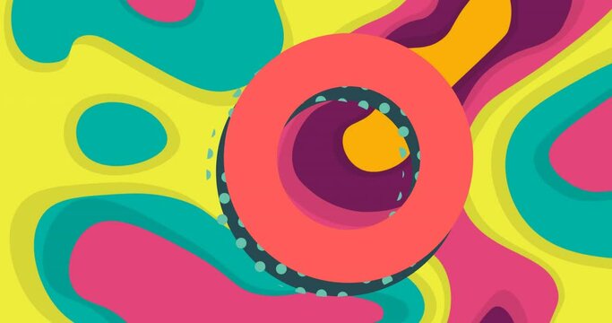 Animation of circles over neon retro pattern