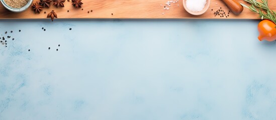 Photo of a variety of delicious food displayed on a rustic wooden cutting board with copy space