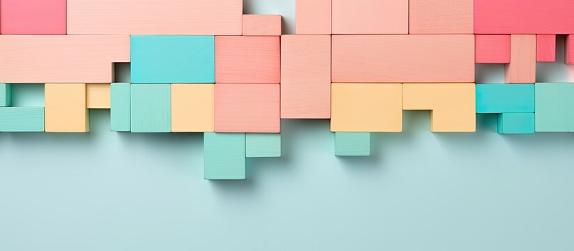 Photo of a vibrant stack of blocks on a wall with plenty of space for your creative ideas with copy space