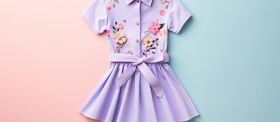Photo of a vibrant purple dress adorned with delicate floral patterns with copy space