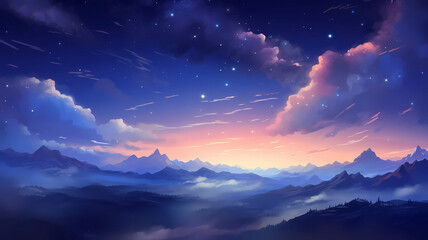 hand-painted cartoon beautiful illustration of starry sky
