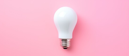 Photo of a white light bulb against a vibrant pink background with copy space