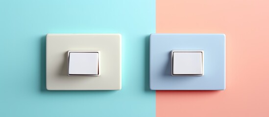 Photo of a colorful wall with two light switches with copy space