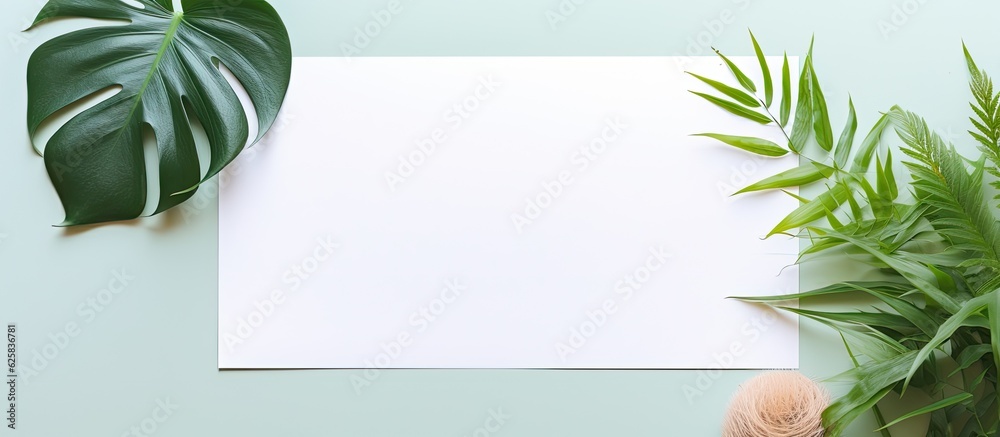 Aufkleber photo of a green plant next to a white sheet of paper with empty space for text or other elements wi