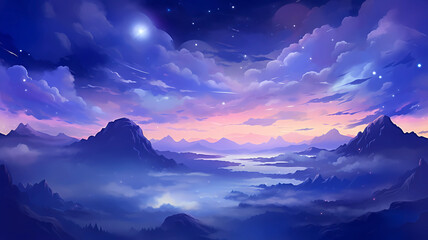 hand-painted cartoon beautiful illustration of starry sky
