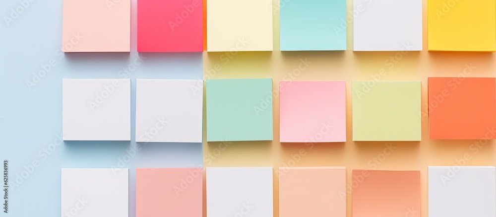 Aufkleber Photo of pastel colored papers arranged in neat rows, perfect for adding your own text or design with copy space