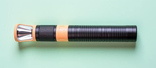Photo of a flashlight on a green surface with space for text with copy space