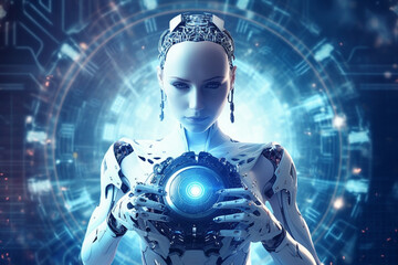 Fototapeta na wymiar Artificial Intelligence, Technology, Robot, Futuristic, Data Science, Data Analytics, Quantum Computing