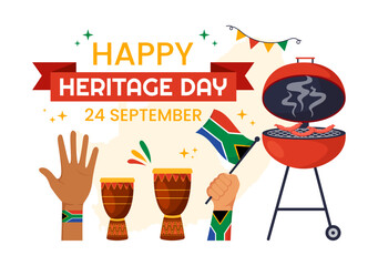 Happy Heritage Day South Africa Vector Illustration on September 24 with Waving Flag Background, Honoring African Culture and Traditions Templates