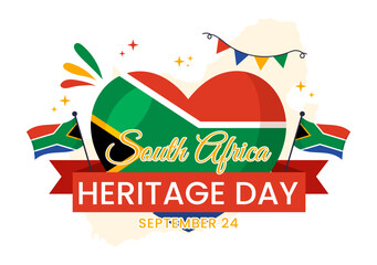 Happy Heritage Day South Africa Vector Illustration on September 24 with Waving Flag Background, Honoring African Culture and Traditions Templates