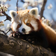 Obraz premium Red panda head. Generative AI