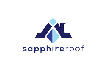 Sapphire gem stone and roof real estate logo design vector template