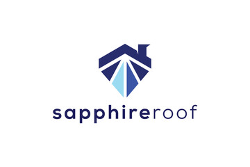 Sapphire gem stone and roof real estate logo design vector template