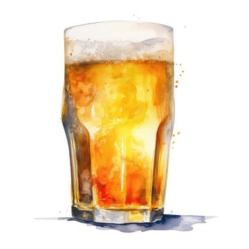Beer watercolor illustration - Generative AI.