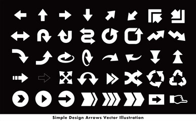 シンプルでクールな矢印・方向指示記号のアローベクターアイコンイメージセット_白