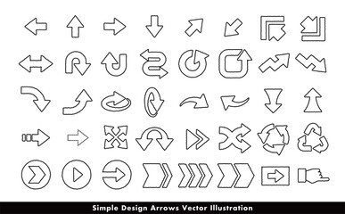 シンプルな手描き風線の矢印・方向指示記号のアローベクターアイコン素材セット_黒色_背景透過