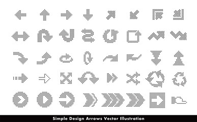 クールでシンプルなLED風四角ドット・点の矢印・方向指示記号のアローベクターアイコンイメージセット_背景透過