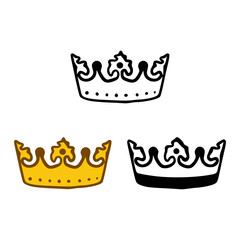 Crown icon set in doodles styles isolated on white background. Royal or queen sign, authority symbol
