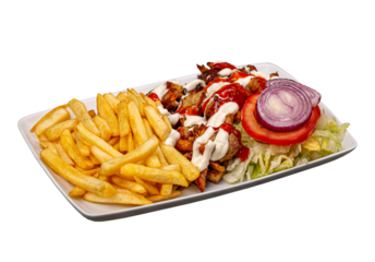 Plate of kebab and vegetables
