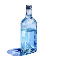 Bottle of water watercolor illustration - Generative AI.