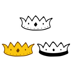 Crown icon set in doodles styles isolated on white background. Royal or queen sign, authority symbol
