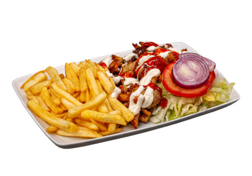 Plate of kebab and vegetables