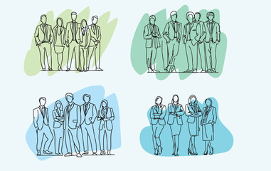line drawing business man and woman, woman and woman shaking hands vector illustration
