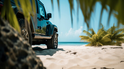 自動車,美しいビーチ,イラスト,ジェネレーティブ AI | car, beach, sky, Generative AI