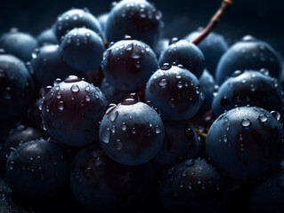 Top down view of fresh red grapes with drops of water