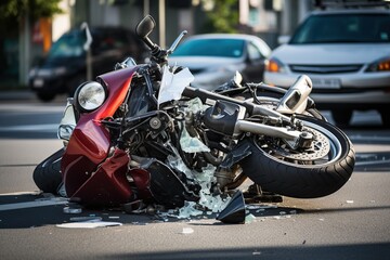 Car and motorcycle accident at the intersection, Accident insurance. Generative AI - obrazy, fototapety, plakaty
