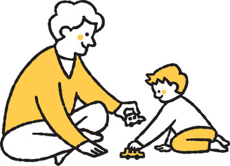 車のおもちゃで遊ぶ父と子