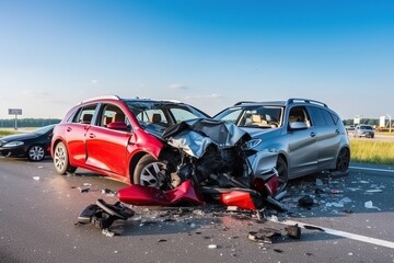 Car accident on the highway, Accident insurance. Generative AI