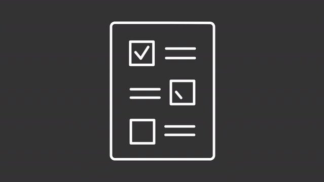 Draft checklist white animated icon. Proof reading line animation. Message bubble. Work document. Quality assurance. Isolated illustration on dark background. Transition alpha video. Motion graphic