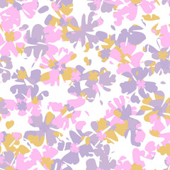 Fototapeta na wymiar Delicate light pastel floral seamless pattern with abstract mosaic layered flowers