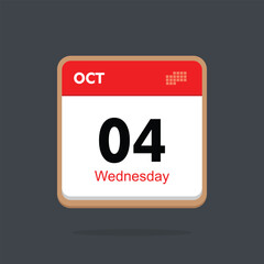wednesday 04 october icon with black background, calender icon