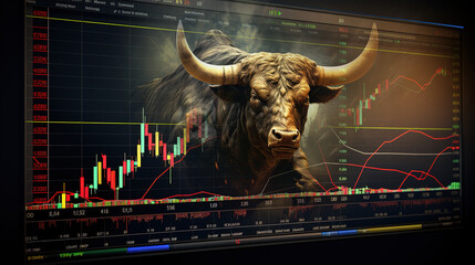 The bull and chart for business or bull market trader concept. Generative AI