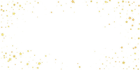 Magic stars vector overlay. Gold stars scattered around randomly, falling down, floating. Chaotic dreamy childish overlay template. Enchanting vector with magic stars on white background.