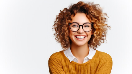 Lachende Frau mit Brille. Generiert mit KI