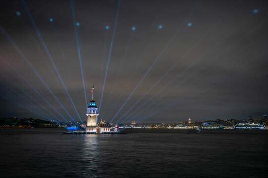 Maiden's Tower, Istanbul, T&uuml;rkiye. (GIRL TOWER). Maiden's Tower has a new look. The Pearl of Istanbul, &ldquo;Maiden's Tower&rdquo; was reopened after it was restored. Long exposure at Maiden's Tower.
