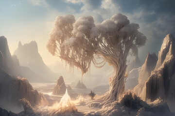 sunrise in the mountains. Generative AI