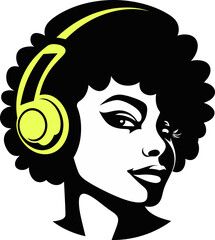 afro girl with headphones