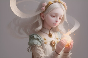 portrait of a girl with a fan. Generative AI