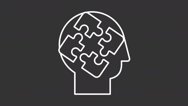 Think different animation library. Human heads animated white line icons. Creative profession. Change management. Isolated illustrations on dark background. Transition alpha. HD video. Icon pack