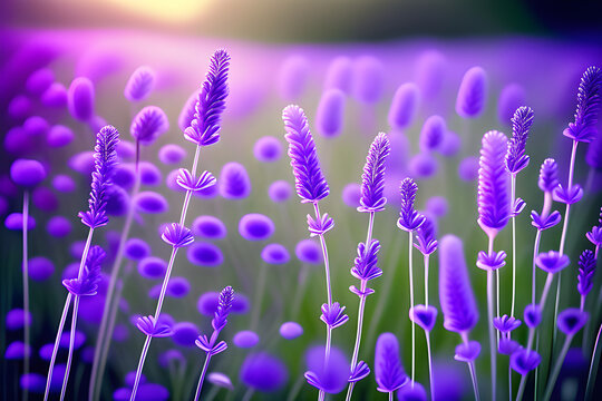 a peaceful landscape with purple reeds 
Generative AI