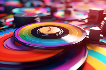 Musical illustration heap of colorful vintage music vinyl record