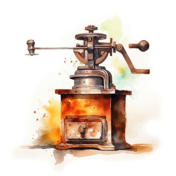 Hand coffee grinder watercolor illustration - Generative AI.