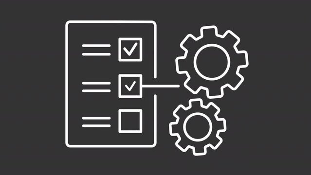 Product development animation set. Business idea animated white line icons. New technology. Continuous improvement. Isolated illustrations on dark background. Transition alpha. HD video. Icon pack
