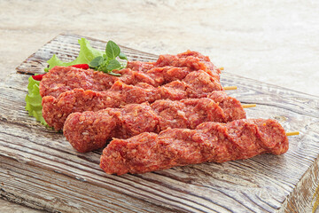 Raw beef kebab minced meat