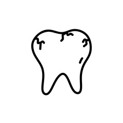 Obraz premium Cracked tooth isolated on white background. Dental care. Vector hand-drawn illustration in doodle style. Perfect for logo, various designs.