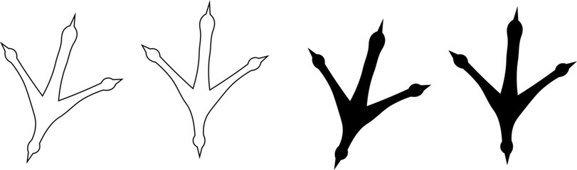 outline silhouette bird footprint icon set